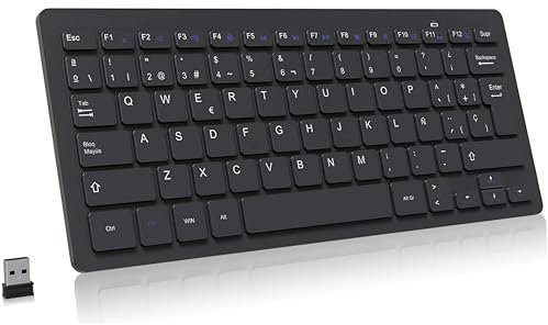 TOVARIN® Super Teclado Inalambrico Universal 2.4g Ultra Delgado | Teclado Bluetooth | Teclado Silencioso | Keyboard | Teclado Inalámbrico Español Ordenador Portátil para Pc | Color Negro
