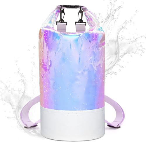 jetmast Waterproof Dry Bag Backpack - PVC Beach Swimming Sports Barrel Bag, Iridescent Shimmery Crossbody Shoulder Pack, Leakproof for Pool, Kayak, Boating, Outdoor Water Activities(20L)