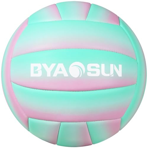 BYAOSUN Voleibol, voleibol de playa, pelota de voleibol suave para interiores y exteriores, tamaño 5, pelotas de voleibol para principiantes, adolescentes, adultos (verde rosa)
