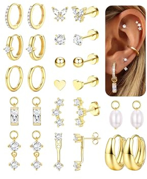 Chriscoco Boucles d'Oreilles Femme Acier Inoxydable Boucles d'Oreilles Femme Or/Argent Hypoallergénique Piercing Oreille Cartilage Creoles Piercing Helix Tragus Conch