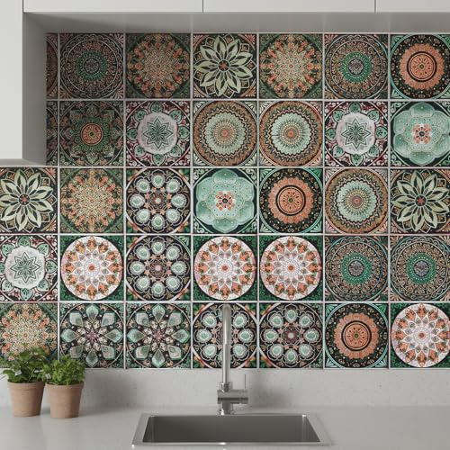 24 Pezzi Adesivi per Piastrelle Mosaico,Decorazione Murale in PVC con Raschietto,Impermeabile e Antiolio,Piastrelle Adesive in Stile Marocchino,per Cucina,Bagno,Camera (20×20cm)