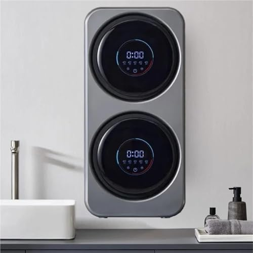Helautomatisk tvättmaskin och torktumlare for underkläder, 2×3,5 l elektrisk dubbeltvättmaskin for strumpbyxor med smart pekskärm, for hem, lägenhet, sovsal och husbilar(Silver,Wall-mounted)