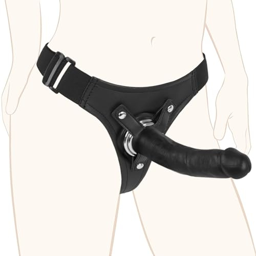 Strap On Dildo Couples Sex Toys - Adjustable Strap-On with 8 Inch Realistic Black Dildo, Wearable Sex Dildo Harness for Women Lesbian Pegging Gay BDSM Roleplay
