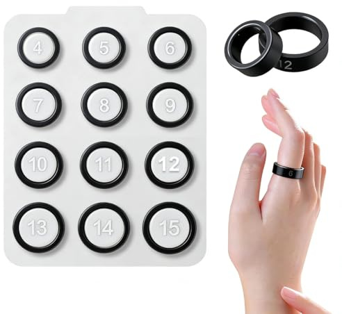 WUYJI Medidores de anillos, Kit de medición de tamaño de anillo de 12 piezas: 12 herramientas de medición de tamaño de anillo para ayudarlo a encontrar el tamaño de anillo correcto (negro)