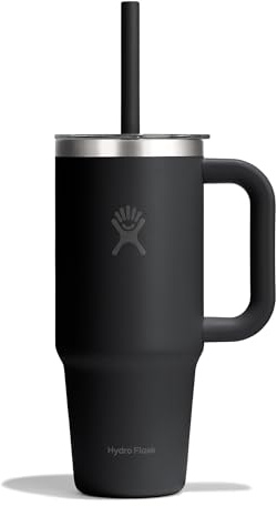 Hydro Flask – Travel Tumbler 710 ml (24 oz) with Clear Press-In Straw Lid – Acciaio Inox – Isolamento a Doppia Parete Sottovuoto – Resistente agli Schizzi – Black