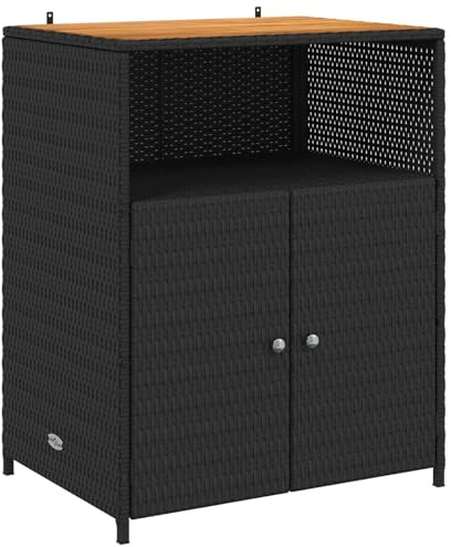 vidaXL Armadietto Nero 70 x 50 x 87 cm Poliestere e Rattan Roly, Scaffale da Giardino e Terrazzo, Armadietto Rettangolare, Legno e Rattan Resistente, Leggero e Pratico per Esterni