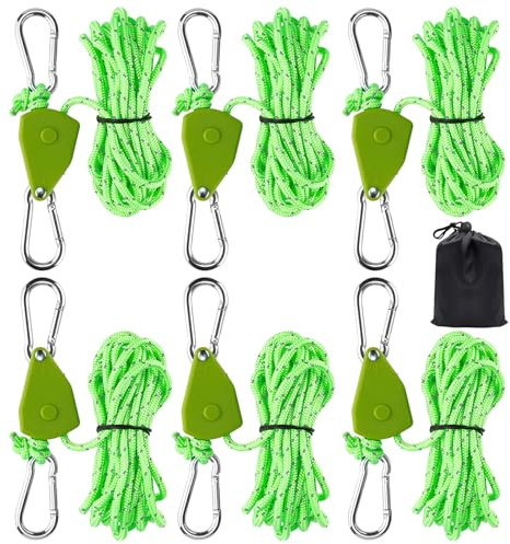 6PCS Reflective Tent Guy Ropes, 4 mm TentCamping Cord with Pulley, 4M Heavy-Duty Guide Buckle Rope with Aluminum Adjuster, Tent Guy Ropes for Awning Outdoor TentTarp Gazebo Hiking Awning Picnics-G
