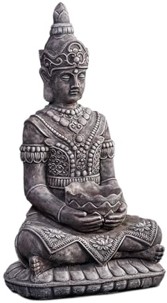 gartendekoparadies.de Statue du gardien du temple Bouddha - Gris, béton blanc, 65 cm de hauteur, résistante au gel jusqu'à -30 °C, décoration de jardin, 34 kg (multicolore)