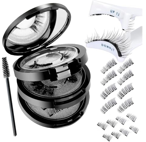 Vauki Set di ciglia magnetiche a 3 livelli, 4 paia di ciglia magnetiche naturali, semi-e ciglia finte, con spazzola e applicatore, riutilizzabile senza colla e eyeliner, forti magneti impermeabili