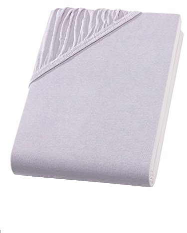 Split Topper Spannbettlaken/Spannbetttuch - Jersey - 180x200-200x200 cm - 10cm Steghöhe - 160 g/m² - Boxspringbett - Rundumgummi (Silber)