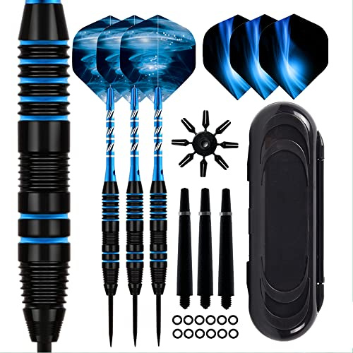 Darts set 22g Darts steel tip 3 Pack with Aluminum Shaft 2 Style Flights and Dart Case, Professional Metal Darts