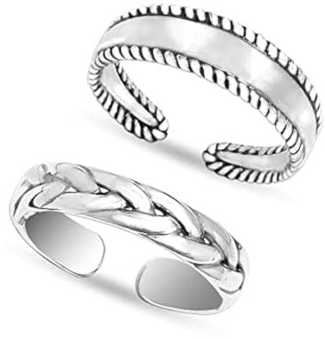 LeCalla 2 Stück 925 Sterling Silber Vintage geflochtener Stil offene verstellbare Zehenringe für Frauen