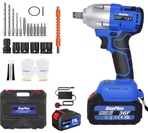 Qimu Cordless Impact Wrench,1/2 Brushless Impact Gun,3-in-1 Power Electric Wrench/Max Torque (420N.m),21V Drill Set with 6.0Ah Battery&Charger,4Pcs Sockets,High Torque Impact Wrench for Car Repairs