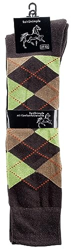 Wowerat Lot de 2 paires de chaussettes d'équitation avec semelle rembourrée pour enfants, adolescents, hommes et femmes, Marron/vert, 39-42
