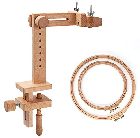 Peukerty Soporte de madera para bastidor de bordado con rotación de 360 grados, ajustable para escritorio, punto de , con bastidor de bordado