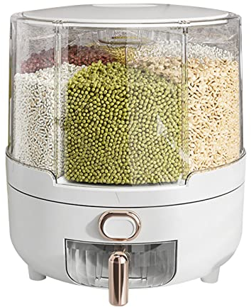 Youding Contenedor de Almacenamiento de arroz, Dispensador de Granos Transparente Giratorio de 360 Grados, Dispensador de Alimentos con diseño de dosificación Inteligente para maíz, Soja, Caja