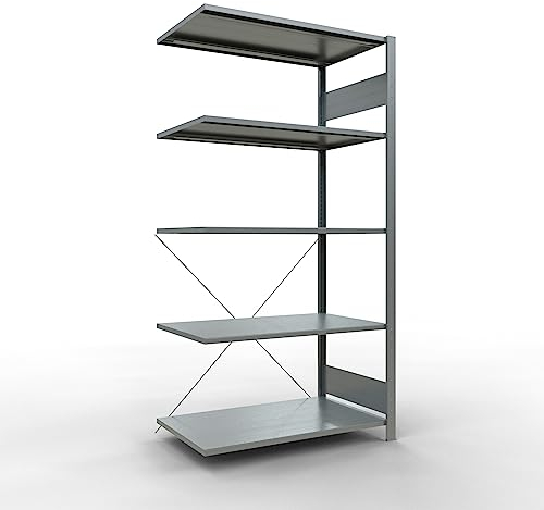 SCHULTE Lagertechnik Anbauregal, Fachbodenregal Stecksystem MULTIplus150, 2000 x 1000 x 600 mm (HxBxT), 5 Fachböden, Kreuzstrebe, verzinkt - Expressline