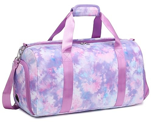 Dance Bag for Girls Sports Gym Bag for Girls Teen Travel Duffel Bags Waterproof Tie-dye Purple Overnight Duffel Bag with Shoe Compartment Ballet Gym Bag