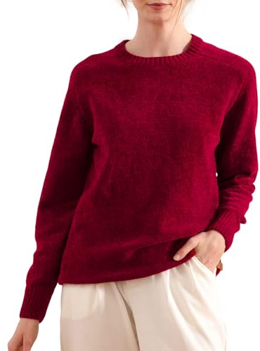 Simple&Opulence Women's Jumper Crew Neck,Chenille Warm Pullover Tops for Woman,Casual Long Sleeve Winter Sweater,L,Red