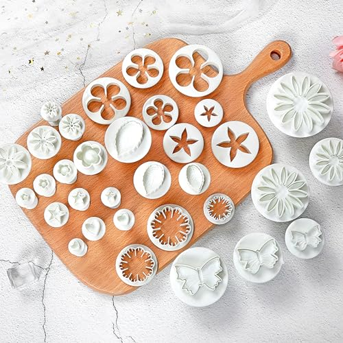 Outils De Modelage De Décoration De Gâteau Lot De 33 Emporte Patisserie En Plastique Décoration De Sucre Fondant Outils Fleur, Papillon, Étoile, Feuillage, Forme Biscuit Pour Cookie Décorations