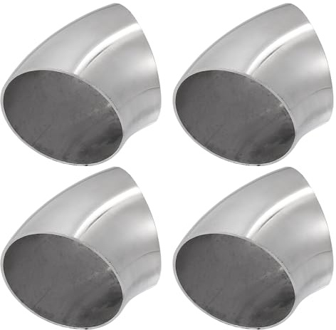 A ABSOPRO Tubo de Codo de Escape de Acero Inoxidable SS304 de 45 Grados Duradero Tono Plateado 4Piezas 2,5 pulgadas