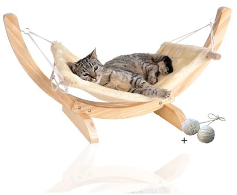 Rohrschneider Katzenhängematte Cat Relax | Katzenschlafplatz | Katzenbett | Katzenkorb zum Schlafen | Hängematte Katze (Beige)