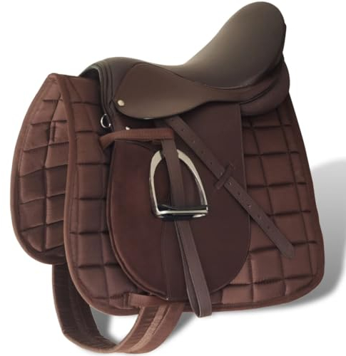 AJJHUUKI Reitsattel Set 44,5 cm Echtleder braun 12 cm 5-in-1 Anzugmöbel