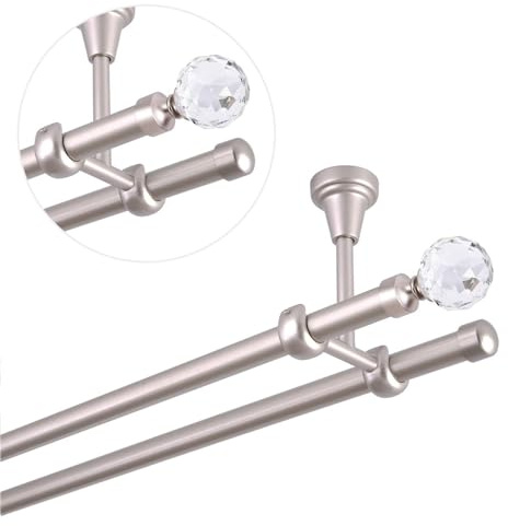 Bastone per tende da 200 cm, per montaggio a soffitto, 19 mm, 2 vie, cromato opaco, set di bastoni per tende con sfera di cristallo