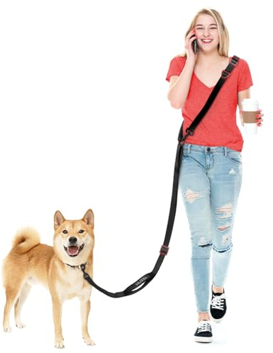 Heelay Guinzaglio per cani a mani libere per tutte le forme, 2-3 m, doppia fibbia regolabile, tracolla con maniglia imbottita, per 1 o 2 cani di taglia media/grande, 8-50 kg, nero