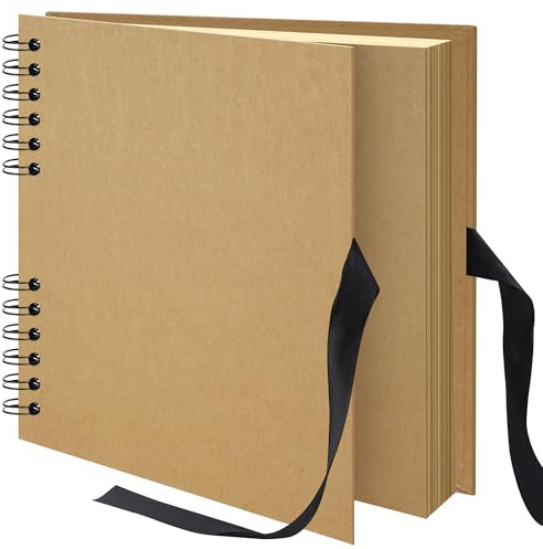 Remowith 20,5x20,5 cm Album Photo Scrapbook DIY Scrap Book Album 40 Pages, Livre d'images en Papier Kraft avec Ruban de Soie Livre d'or de Mariage Livre de Souvenirs pour bébé Famille Voyage, Kaki