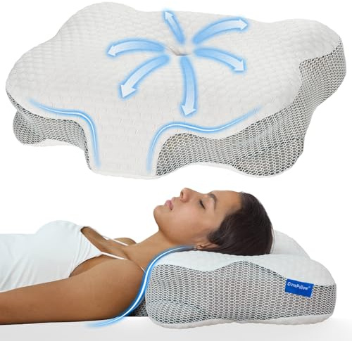 Cervical Neck Pillow - Memory Foam Pillow, Ergonomic Contour Pillow for Back and Side Sleepers, Breathable Slow-Rebound Foam, Cloud-Like Comfort (1, White)