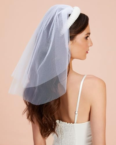 Bride pannband och slöja, svensexa kvinnor, JGA tillbehör kvinnor, bride hårband, diadem, pärlor pannband för bruddusch förlovning möhippor party