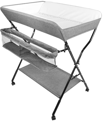 Table à Langer Pliable, Tables à Couches pour Bébé avec Ceinture de Sécurité, Soin pour Nouveaux-Nés avec Sac de Rangement et Couche Inférieure (Gris-86 * 62 * 96cm)