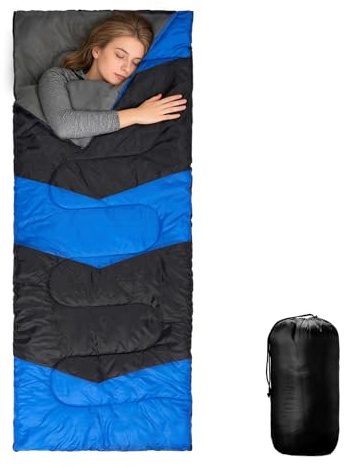 Outvita Camping Sleeping Bag for Adults, 3 Season Cold Weather & Warm, Envelope Sleeping Bags, Lightweight, Waterproof, Machine Washable, Camping Gear Equipment for Backpacking, Hiking (Blue)