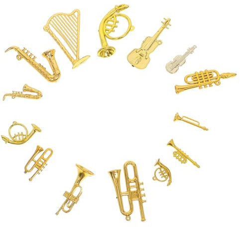 Veemoon Lot de 14 Set de Mini Instruments de Musique de Noël à Suspendre, Décorations Miniatures pour Sapin, Maison de Poupée et Fête, Accessoires Légers et Colorés pour Décoration