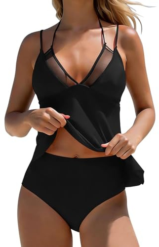 Tankini Mujer Reductor Barriga Bañador Dos Piezas Push Up con Relleno Cuello Halter Camiseta Sin Mangas y Braga Cintura Alta Traje de Baño Mujer 2 Piezas Bañadores Reductores Ropa de Playa Vacación