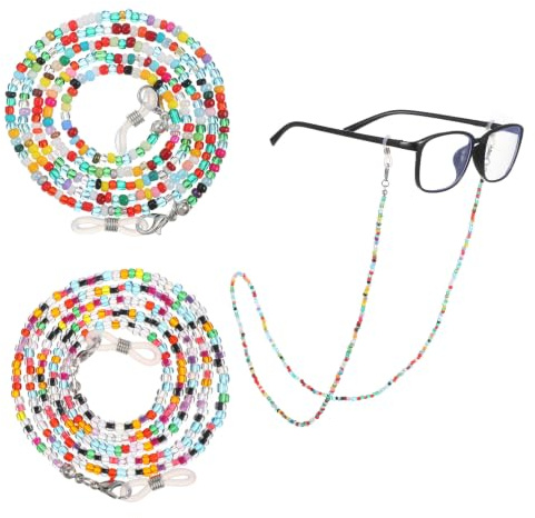 Matwsec 2PCS Beaded Glasses Chain Colorful Glass Beaded Eyeglass Chains for Women 70cm Eyeglasses Holders Around Neck Hanger Mask Lanyard with Silicone Tips for Reading Glasses Gifts