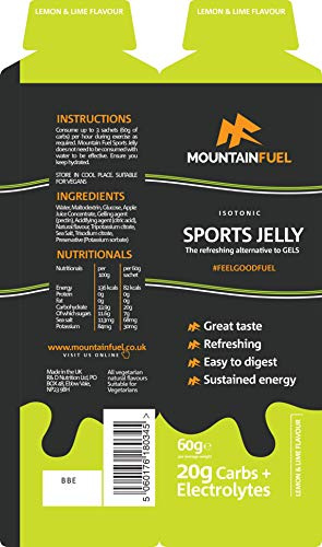 Mountain Fuel Sports Jelly Hydrogel Energy Gel Pouch - 20g of Carbs & Electrolytes - Mineral-Rich Hydration Boost - Vegan, Gluten-Free Performance Fuel - Box of 24 (Box of 24, Lemon & Lime)