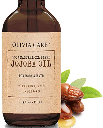 Olivia Care Jojoba Oil 100% Natural Vegan, Pure & Cold Pressed - For Face, Body & Hair. Infused With ANTIOXIDANTS, VITAMIN A, D, E & OMEGA 6, 9. Moisturizing & Hydrating. All Skin Types – 4 OZ