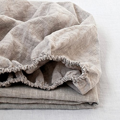 Simple&Opulence 100% Linen Fitted Sheet Twin(1 Piece), 14 Inch Deep Pocket Mattress Cover Natural French Flax Stone Washed Farmhouse Soft Breathable Bottom Sheets-Linen