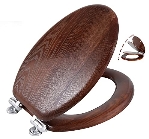 Angel Shield Elongated Wood Toilet Seat with Quiet Close,Easy Clean,Quick-Release Hinges(Elongated,Dark Walnut)
