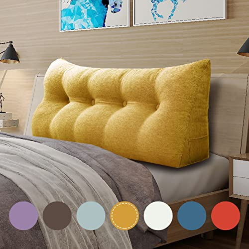 VERCART Keilkissen Bett Großes Rückenkissen Bett Kopfteil Bequemes Lesekissen für Bett und Sofa 2 in 1 Rückenlehne und Kopfkissen Couchkissen Langes XXL Lendenkissen Leinen 140cm Gelb