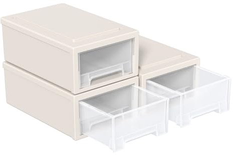 Qqbine 6.8 Litre Clear Stacking Storage Drawer Unit Plastic Frontbox, 3 Packs
