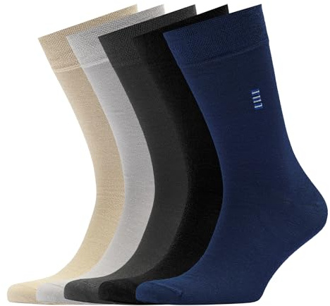 VRD Mens Dress Socks Bamboo Rayon 5-Pack Crew Socks Plain Mid-Calf Length Fits Shoe Size 8-13 Gift Box