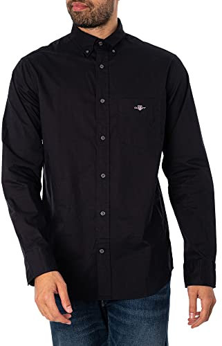 GANT Herren Reg Poplin Shirt Klassisches Hemd, Schwarz, XL EU