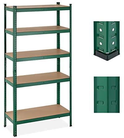 Relaxdays Scaffale in Metallo, Carichi Pesanti, 5 Ripiani, Portata 875 kg, HxLxP 180x90x40 cm, Garage e Officina, Verde