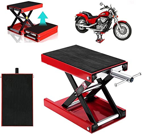 Motorbike Motorcycle Table Bench Workshop Scissor Lift Jack Stand X Frame Adjustment Jack Rubber Top, 1100lbs Steel Motorbike Repair Lift with Adjustable Height (3.6 inch-15 inch)