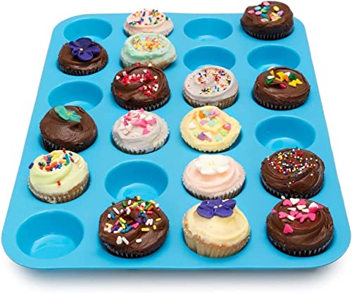 BANSHAN Mini Muffin Tray 24 Cup Silicone Muffins Pan, Non-Stick Cupcake Tin, Silicon Mould Bakeware, Reusable Baking Case for Mini Mince Pie, Cupcakes, Dishwasher Safe, 34 x 23 x 2.5 cm