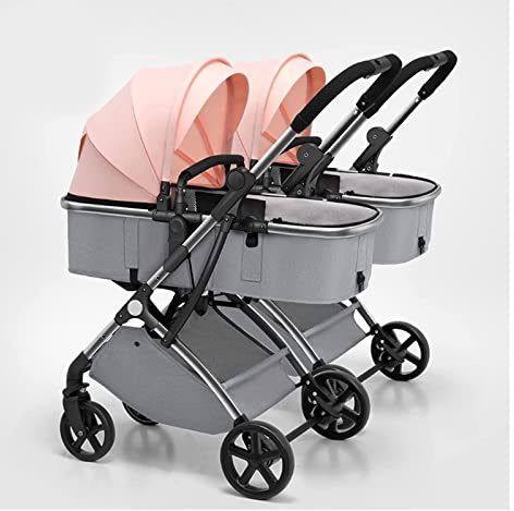 Passeggino for carrozzina con ombrello gemellare, passeggino doppio leggero for neonati e bambini piccoli, passeggino tandem pieghevole a doppio sedile Paesaggio alto Reversibile Passeggino pieghevole