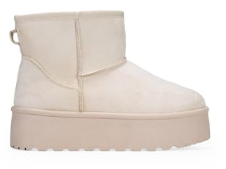 BOSANOVA Botines Estilo australianos confeccionados con caña Media de 12 cm, Detalle de Logo, Forro de Pelo y Suela de Plataforma de 4.5 cm. Sin Cierre. Calzado para Mujer Beige 36